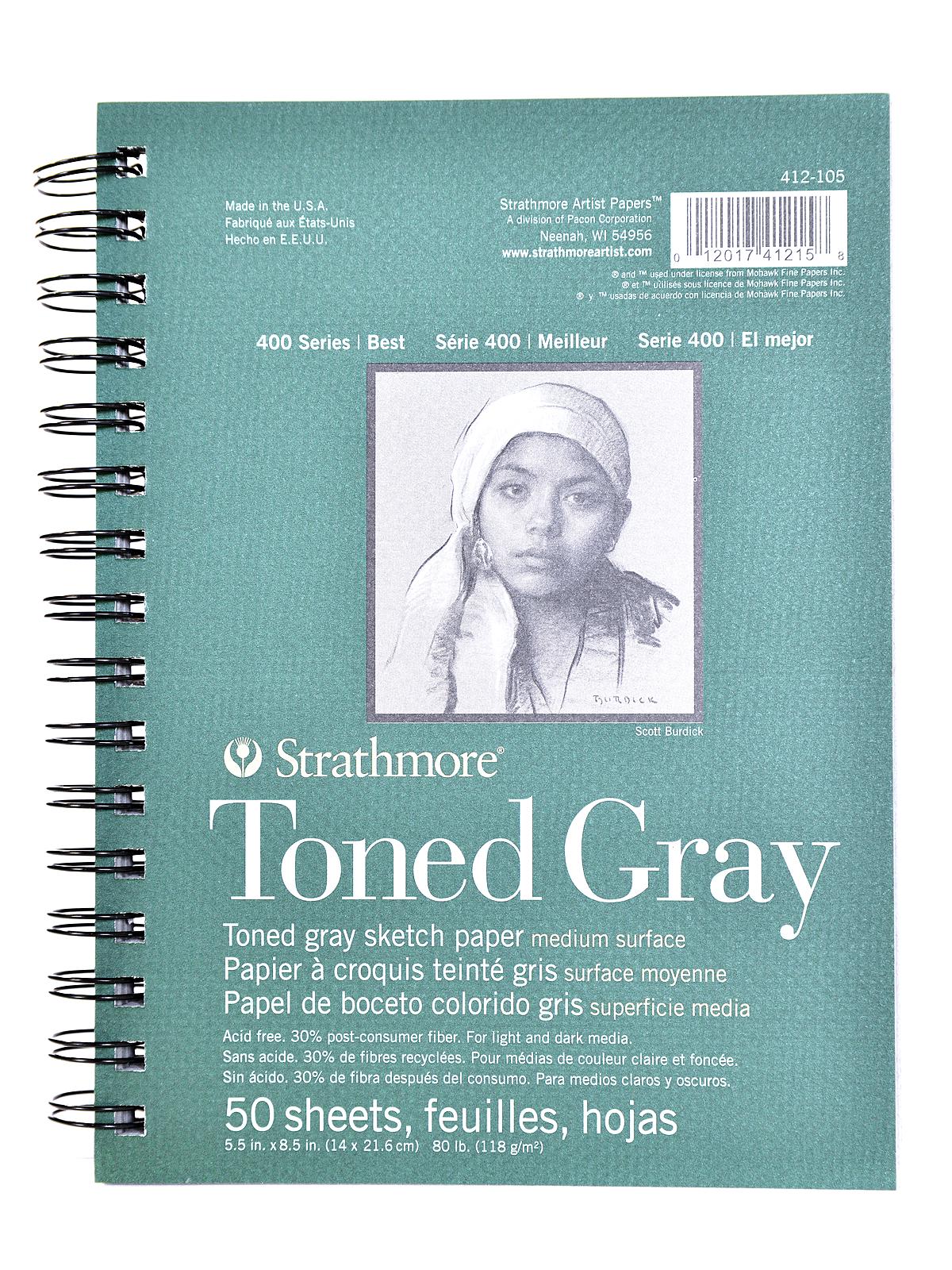 Strathmore 400 Series 80# Toned Gray Sketch Pad - 9-inch x 12-inch - Wire  Bound - 50 Sheets