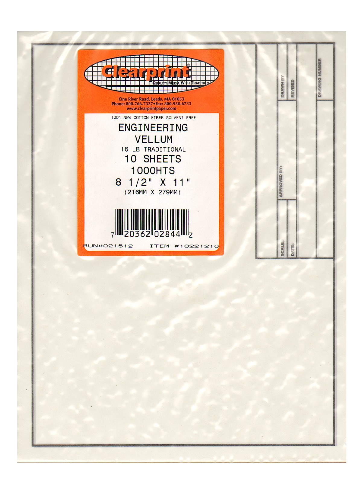 Clearprint 8-1/2 x 11 Pack of 10 Engineering Vellum (10221210)