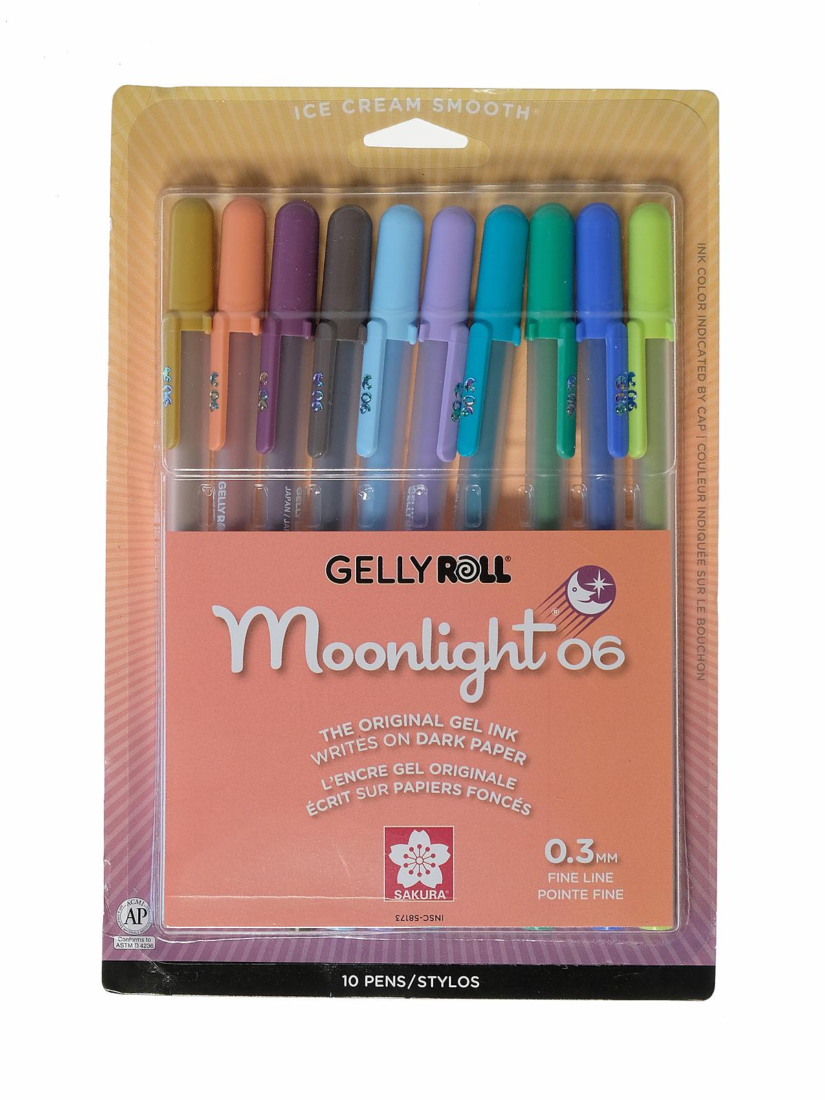 Gelly Roll Moonlight 06 Fine Tip- Pack of 10 Bright Colors (58176)